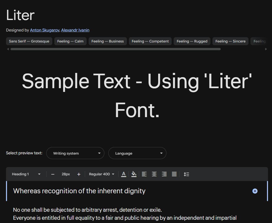 Image sample preview for text using Liter font family