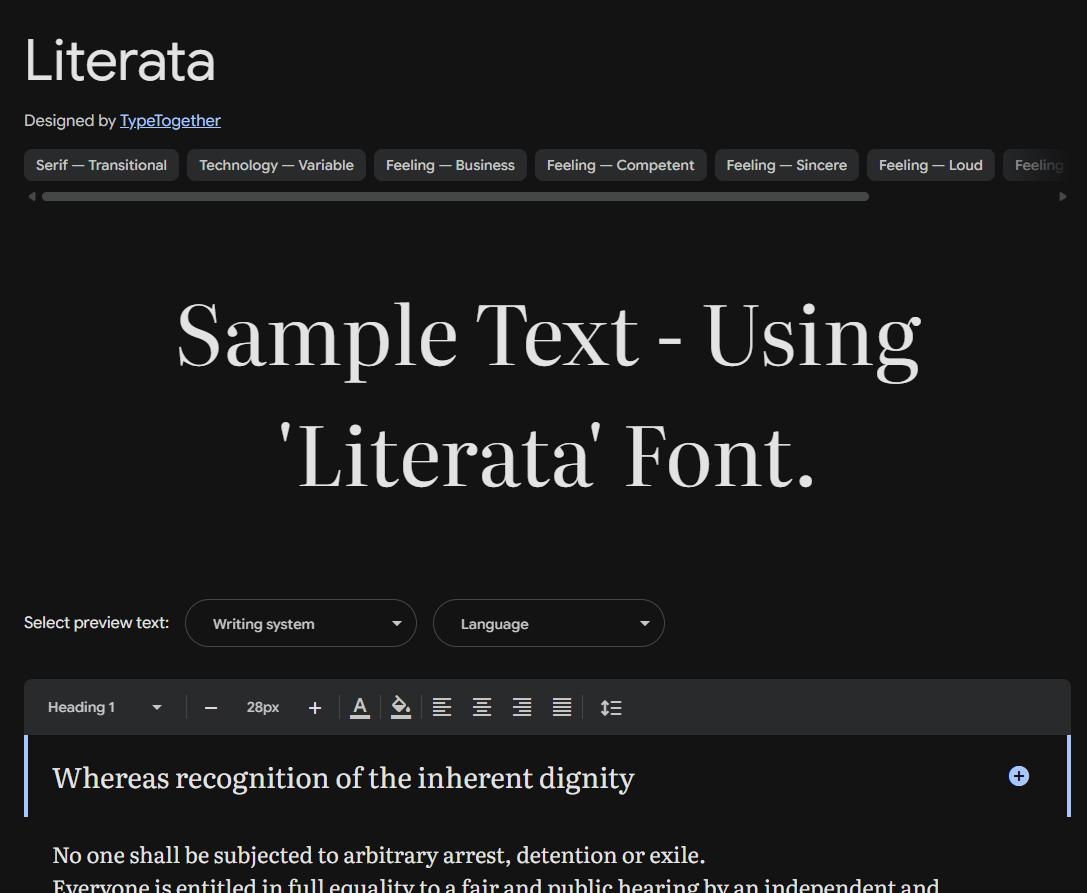 Image sample preview for text using Literata font family