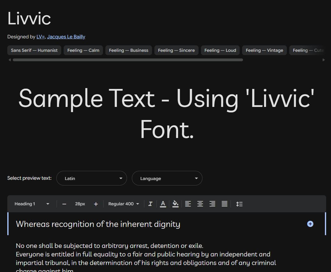 Image sample preview for text using Livvic font family