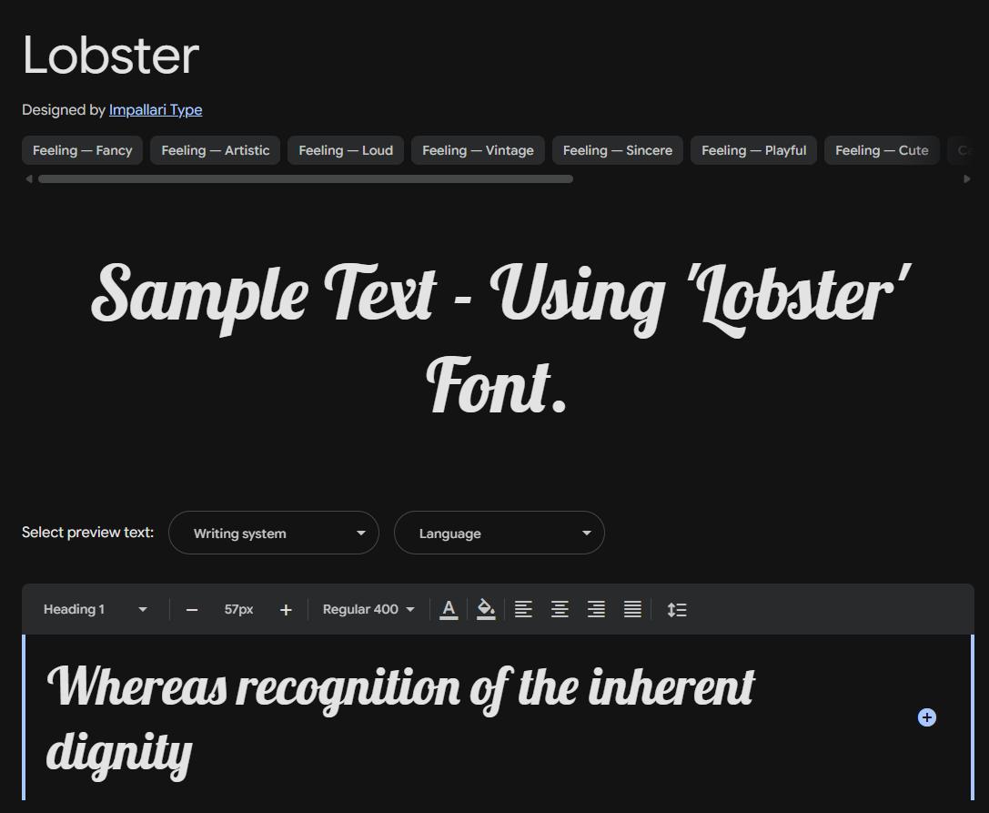 Image sample preview for text using Lobster font family