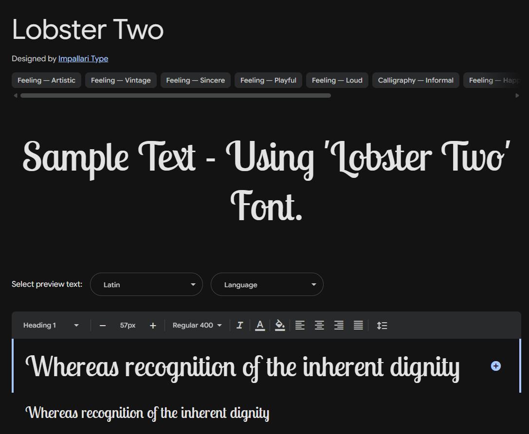 Image sample preview for text using Lobster Two font family