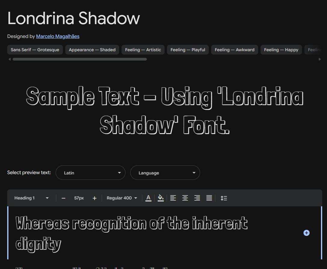Image sample preview for text using Londrina Shadow font family