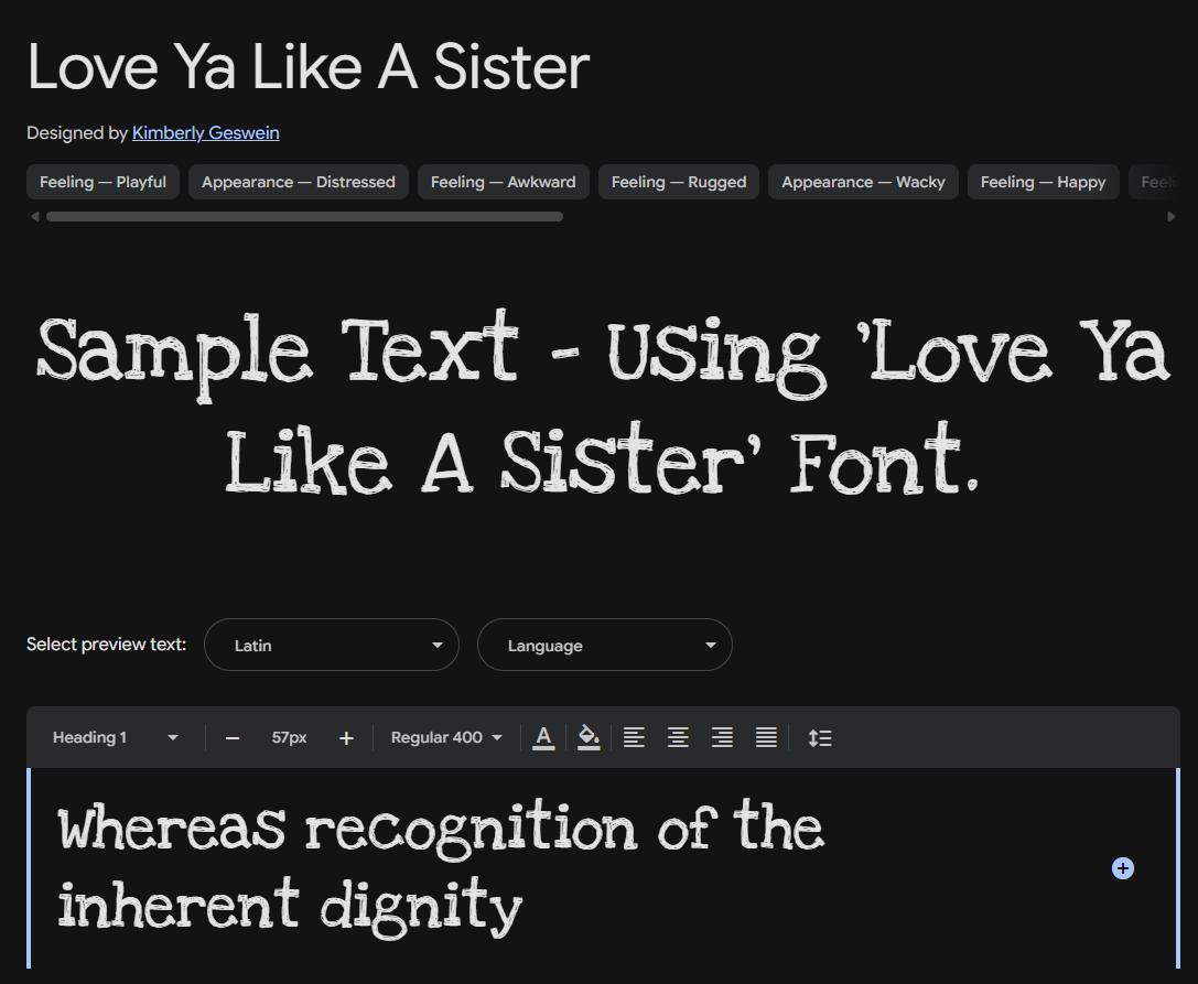 Image sample preview for text using Love Ya Like A Sister font family