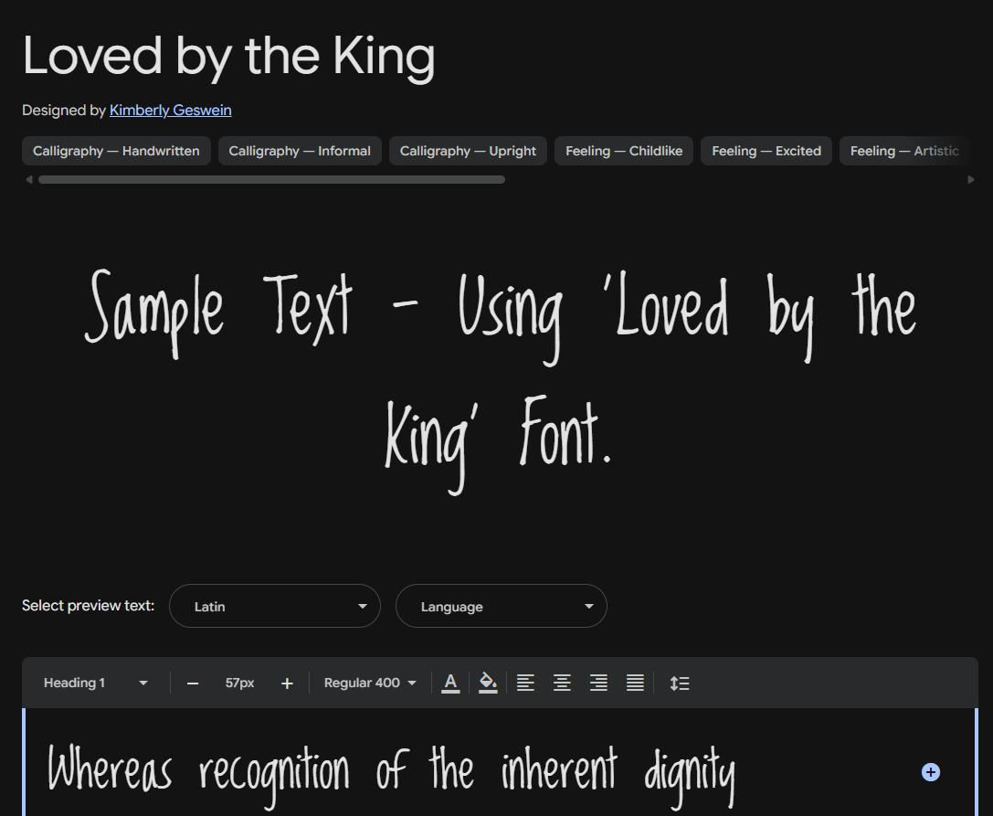 Image sample preview for text using Loved by the King font family