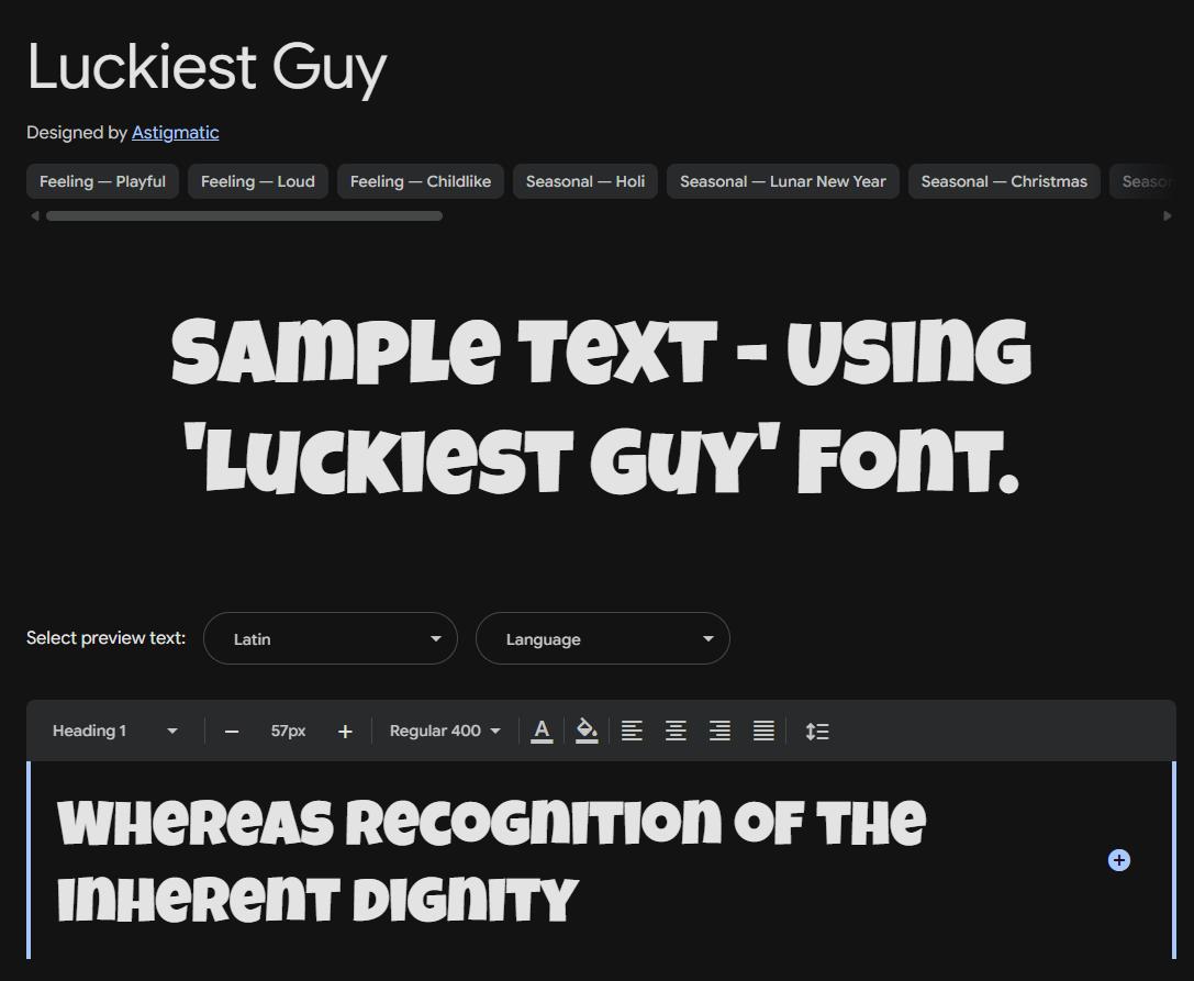 Image sample preview for text using Luckiest Guy font family