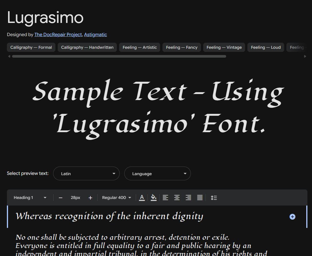 Image sample preview for text using Lugrasimo font family