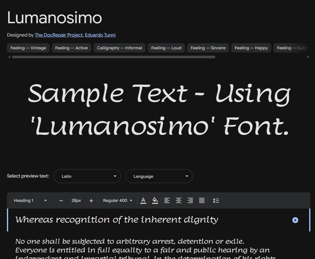 Image sample preview for text using Lumanosimo font family