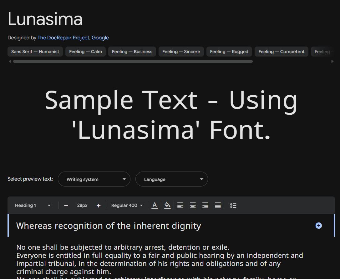 Image sample preview for text using Lunasima font family