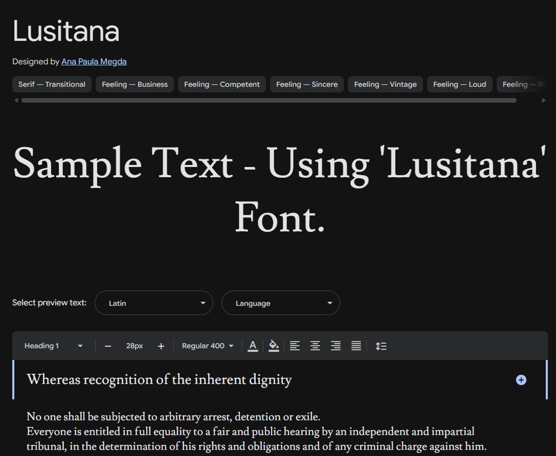 Image sample preview for text using Lusitana font family