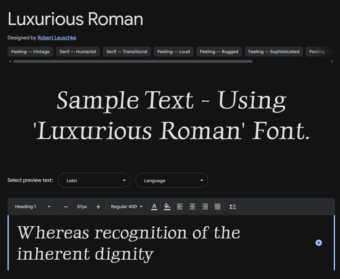 Image sample preview for text using Luxurious Roman font family