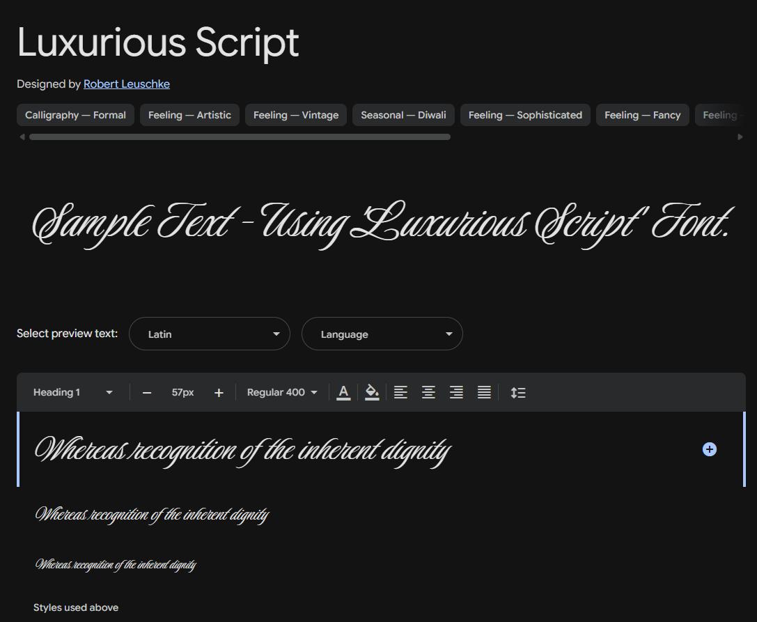 Image sample preview for text using Luxurious Script font family