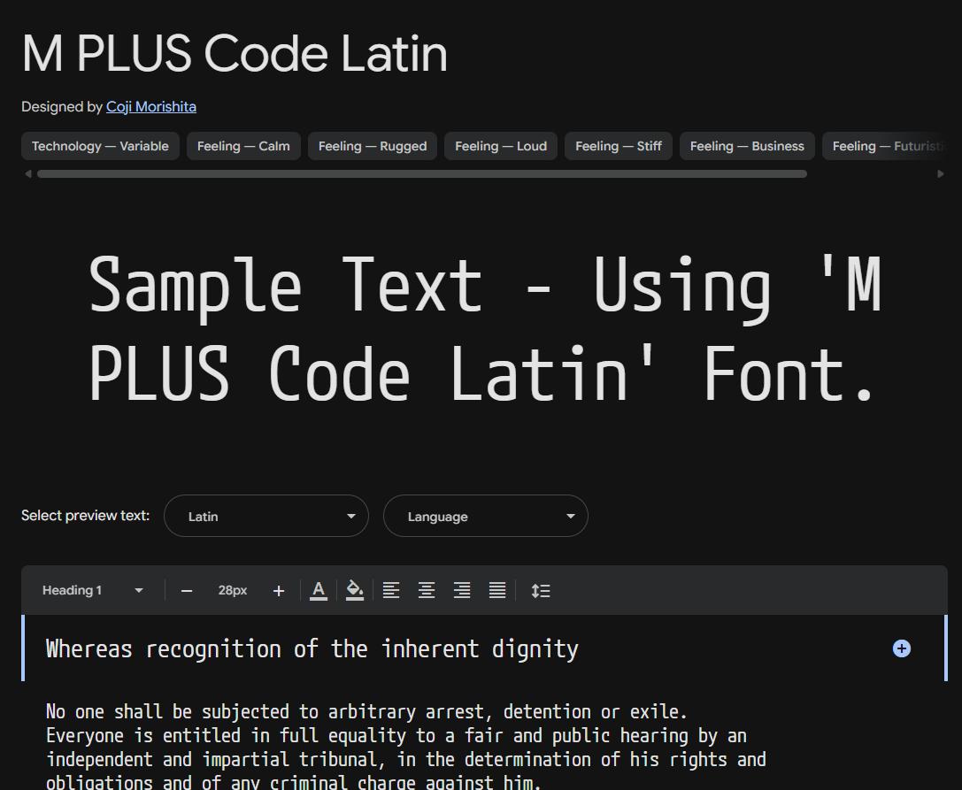 Image sample preview for text using M PLUS Code Latin font family