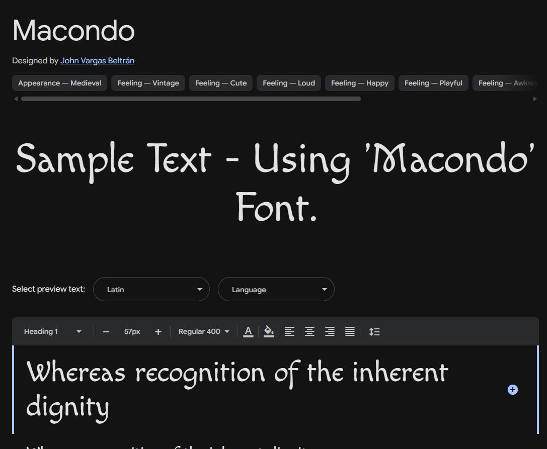 Image sample preview for text using Macondo font family