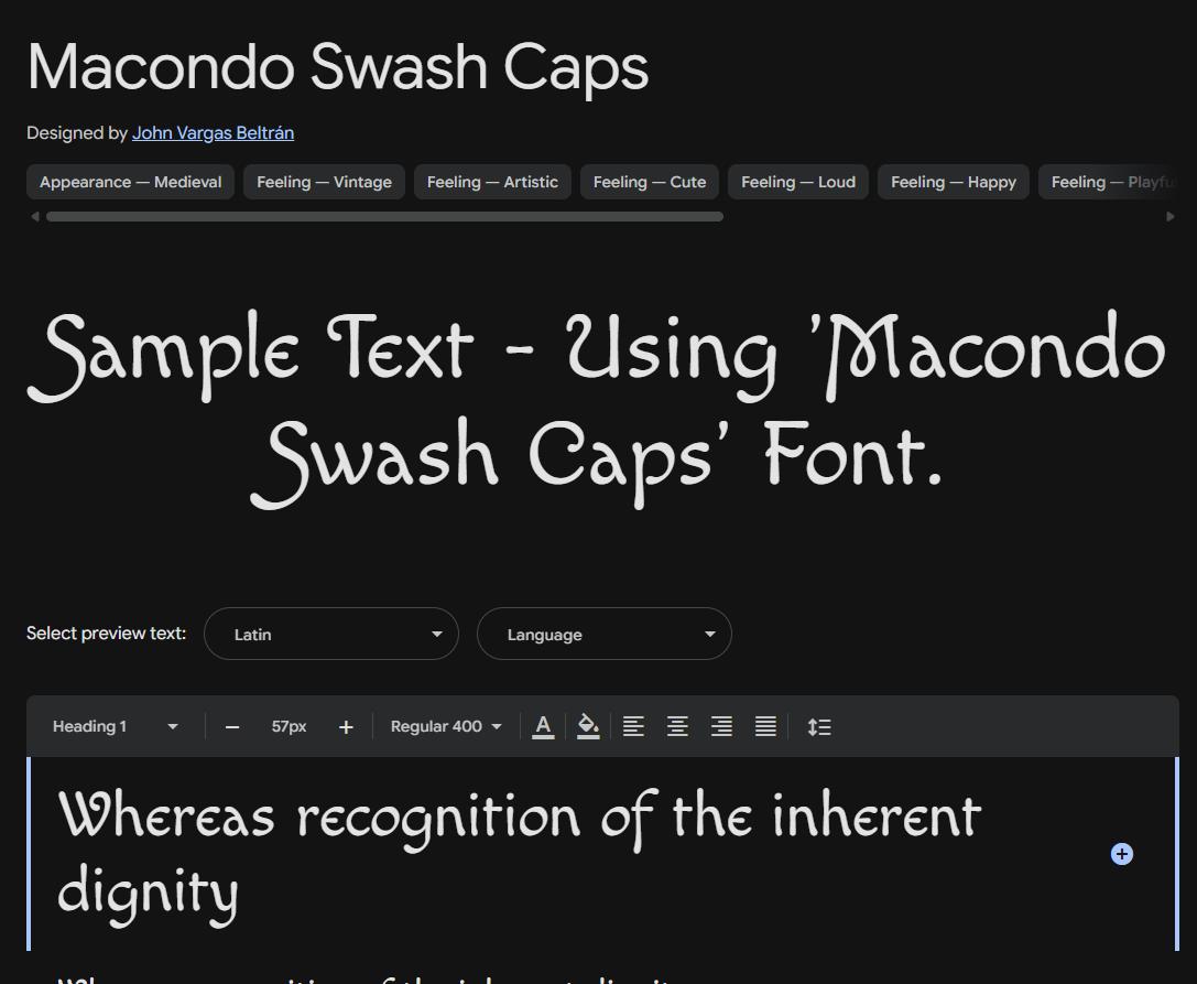 Image sample preview for text using Macondo Swash Caps font family