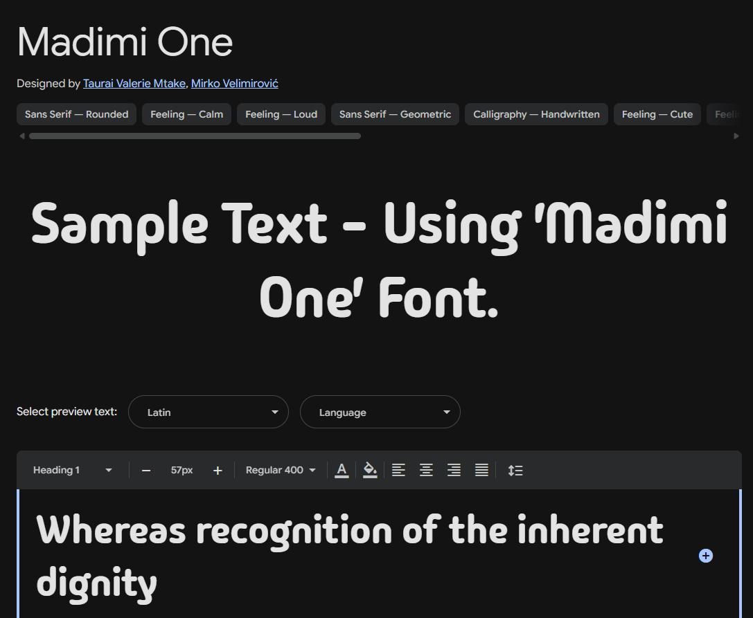 Image sample preview for text using Madimi One font family
