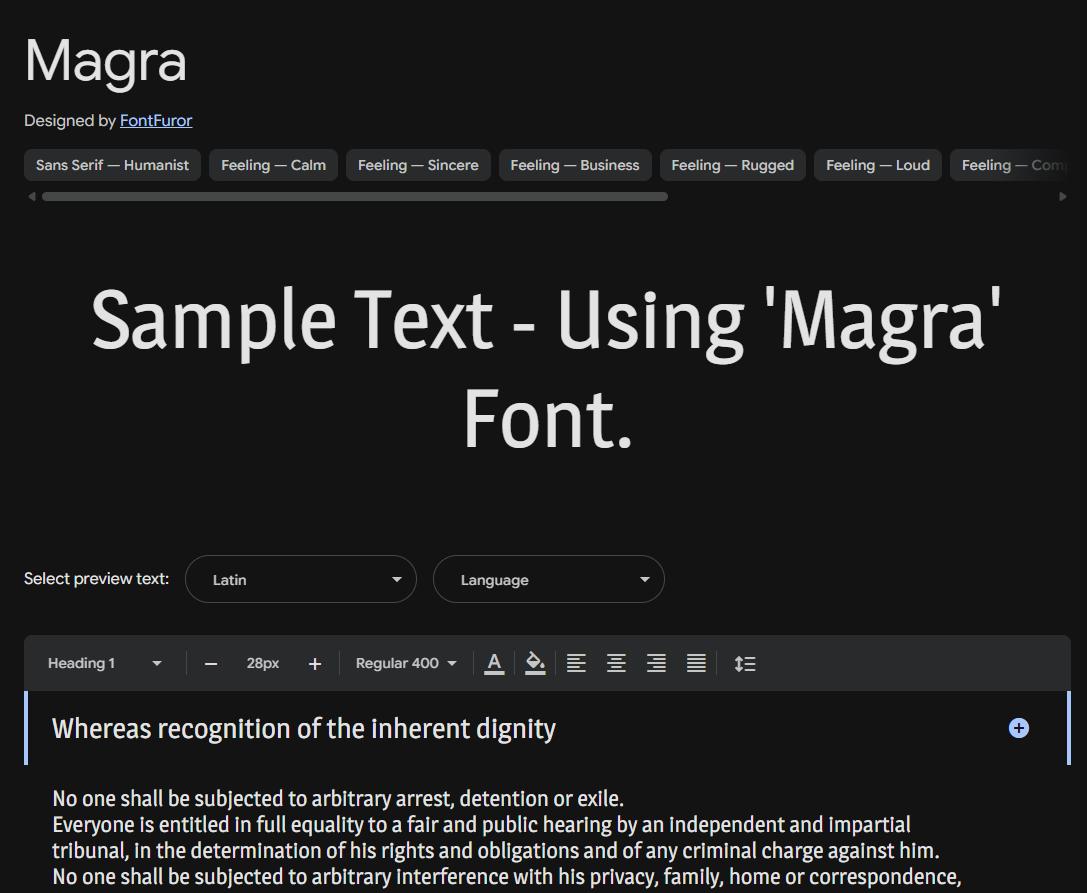 Image sample preview for text using Magra font family