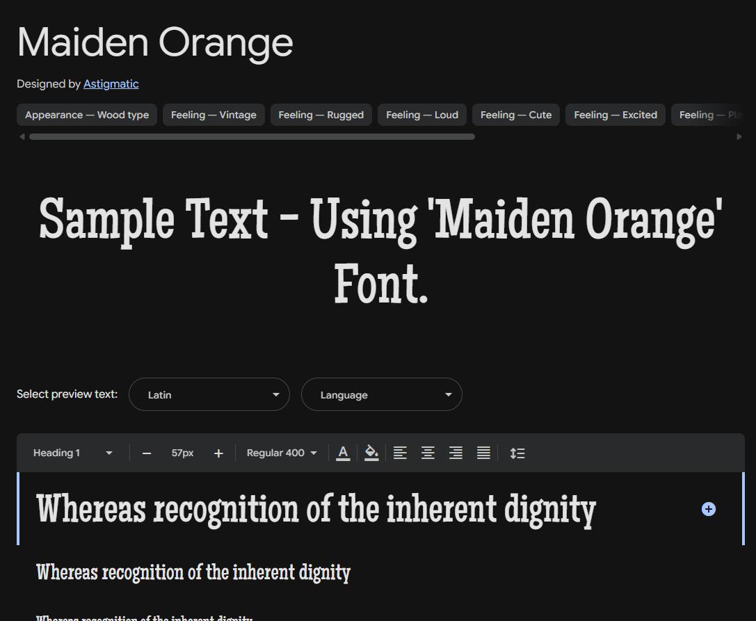 Image sample preview for text using Maiden Orange font family