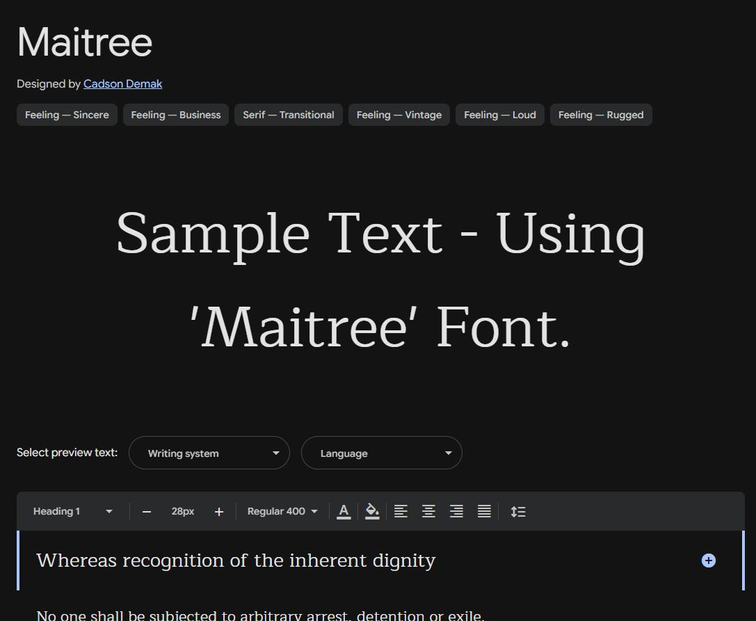 Image sample preview for text using Maitree font family