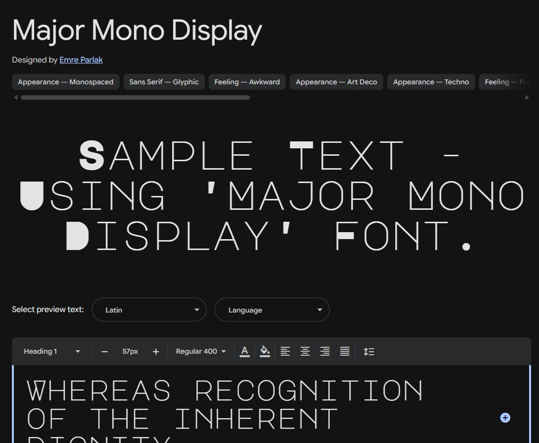 Image sample preview for text using Major Mono Display font family