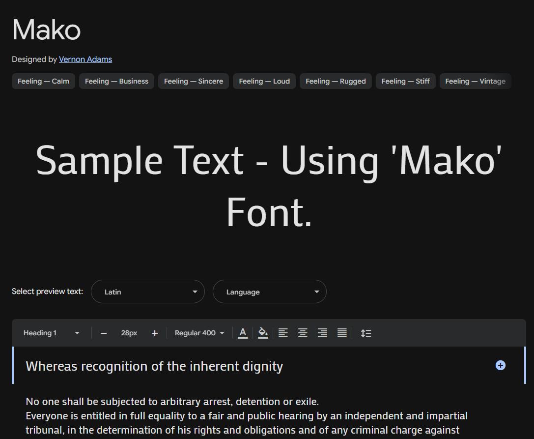 Image sample preview for text using Mako font family