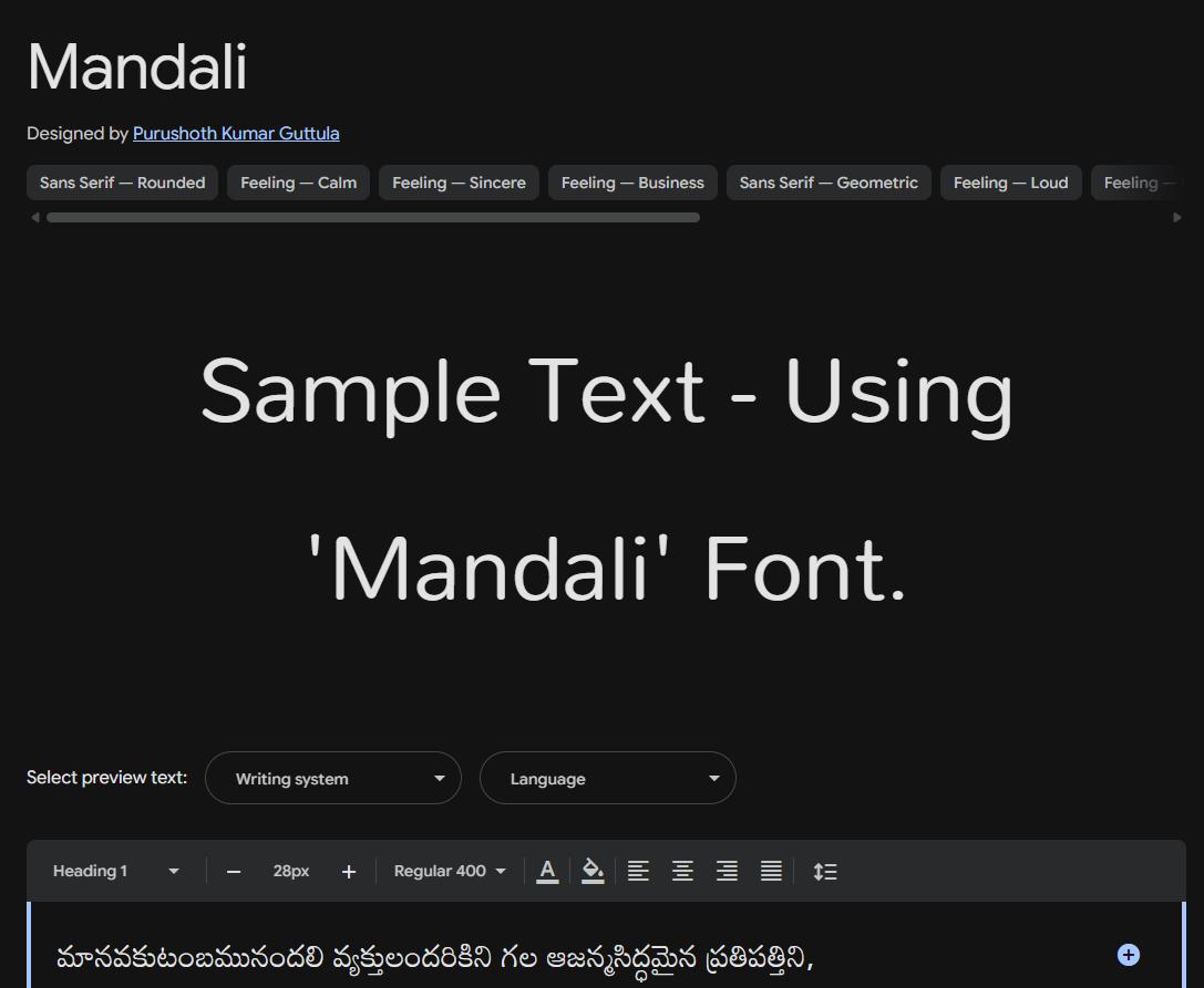 Image sample preview for text using Mandali font family
