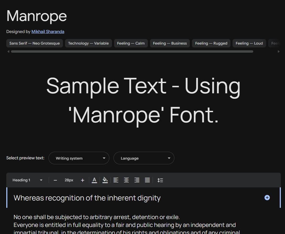 Image sample preview for text using Manrope font family