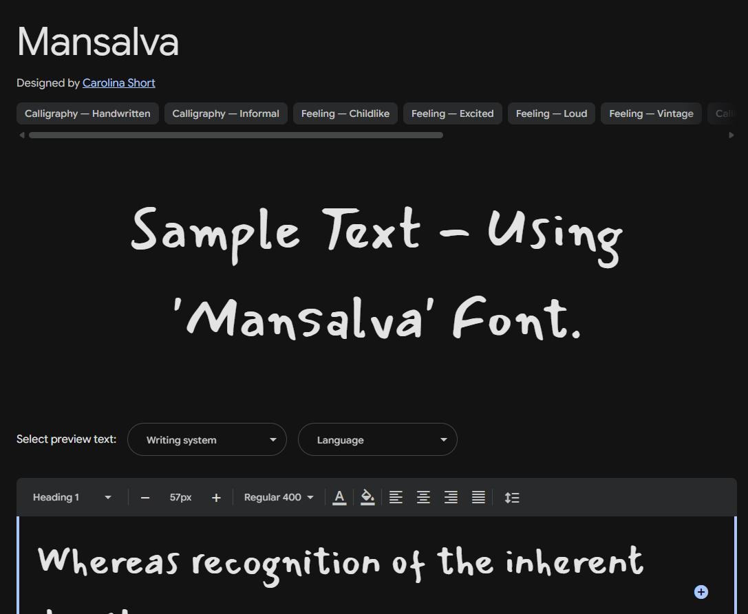 Image sample preview for text using Mansalva font family