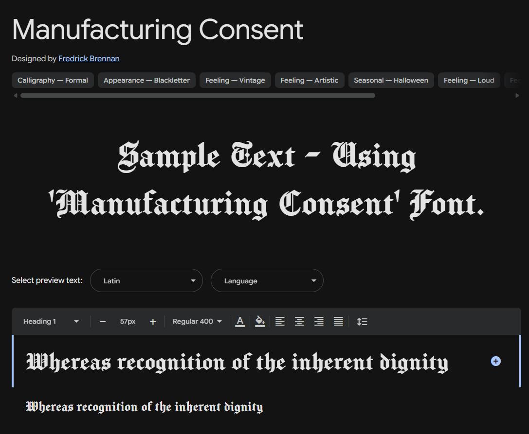 Image sample preview for text using Manufacturing Consent font family