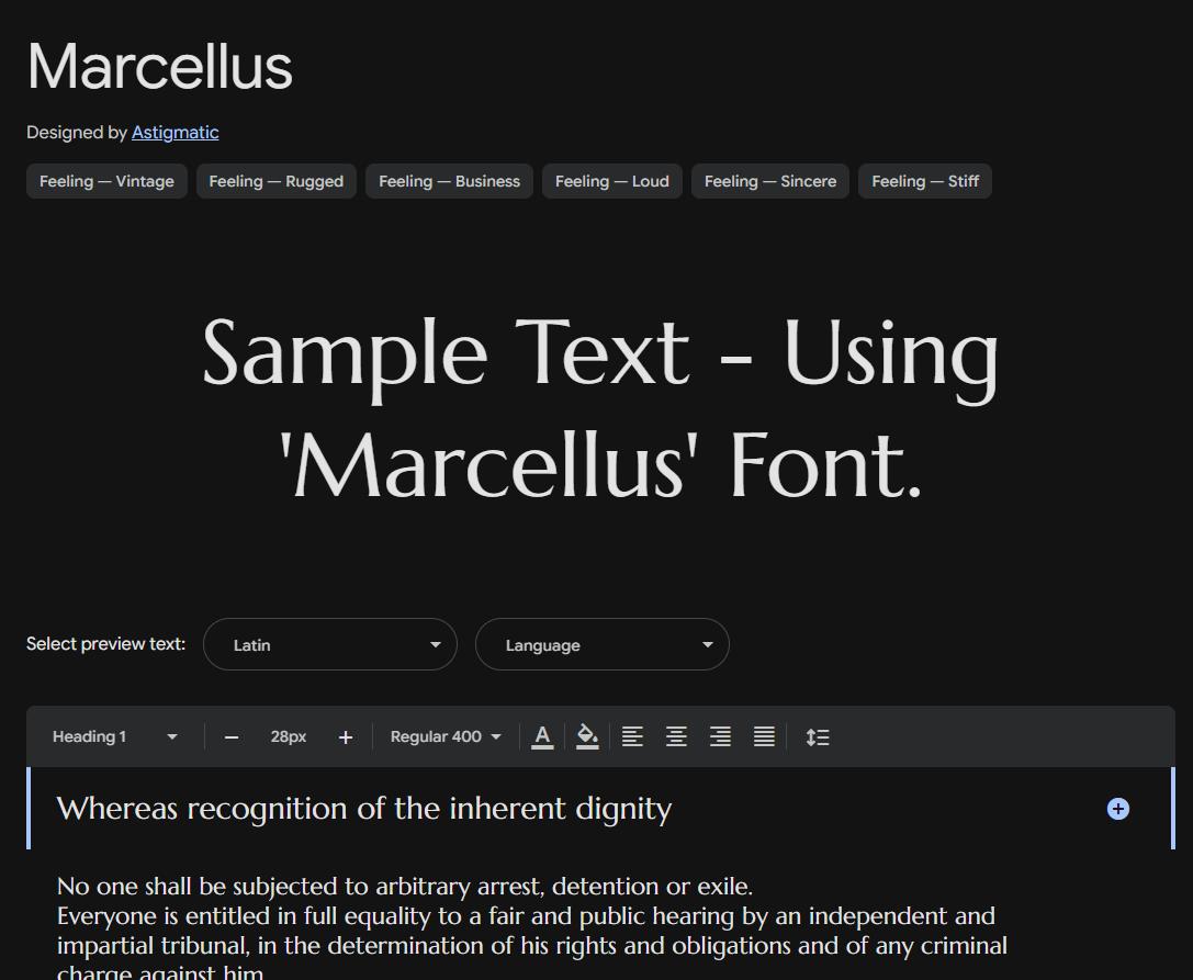 Image sample preview for text using Marcellus font family