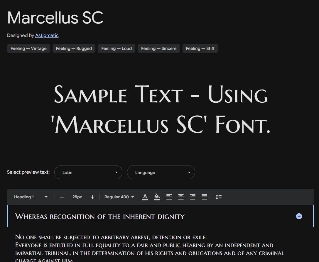 Image sample preview for text using Marcellus SC font family