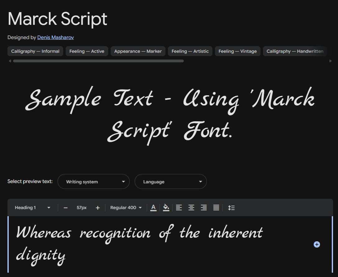 Image sample preview for text using Marck Script font family