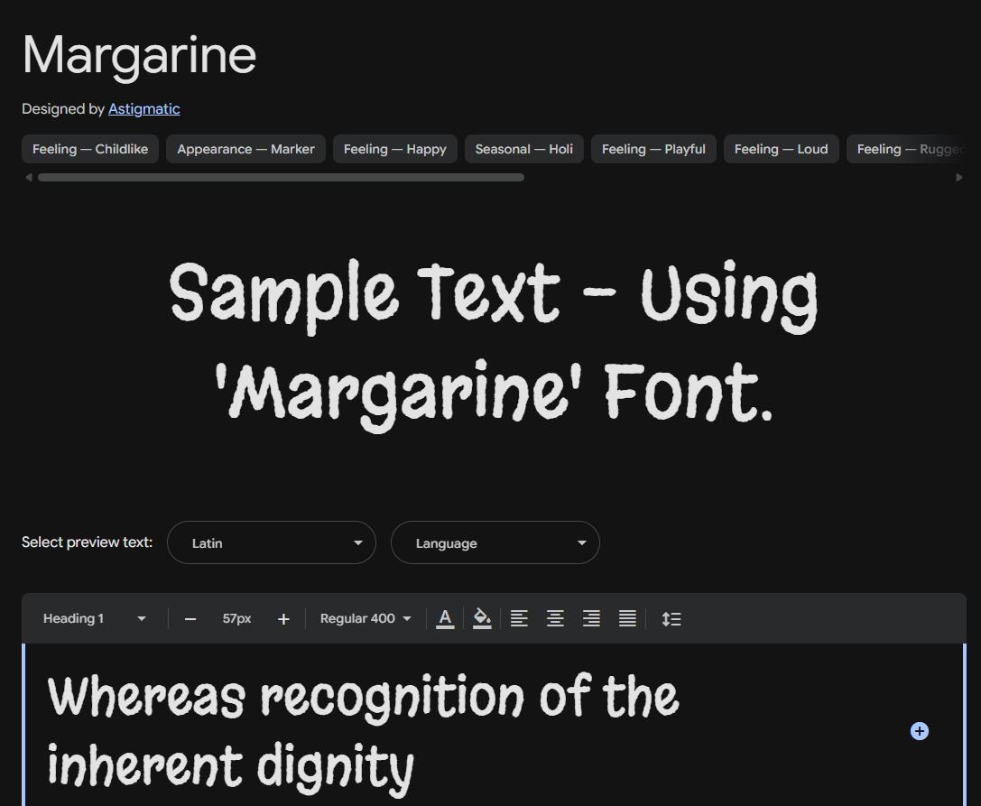 Image sample preview for text using Margarine font family