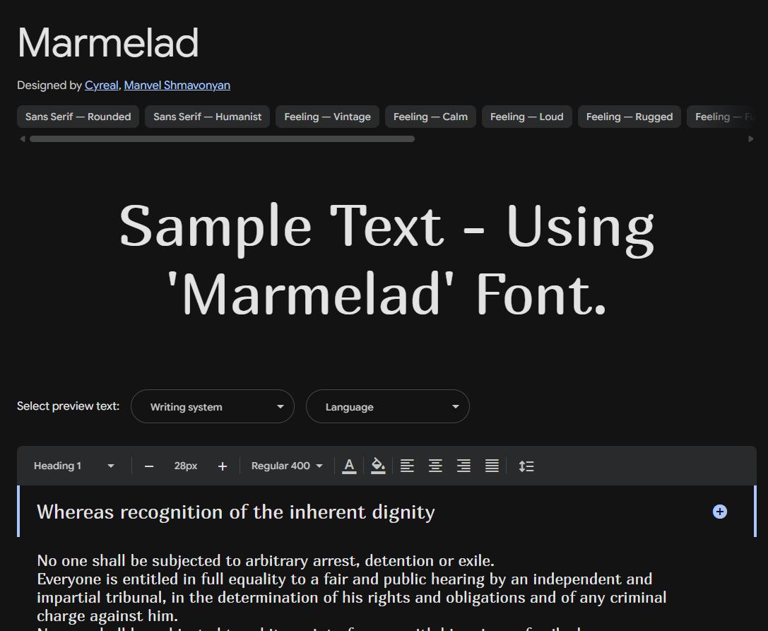 Image sample preview for text using Marmelad font family