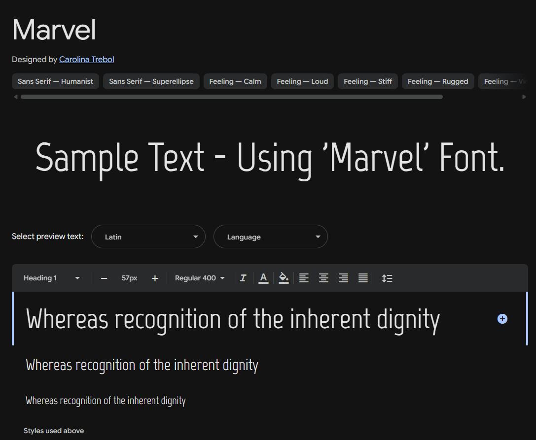 Image sample preview for text using Marvel font family