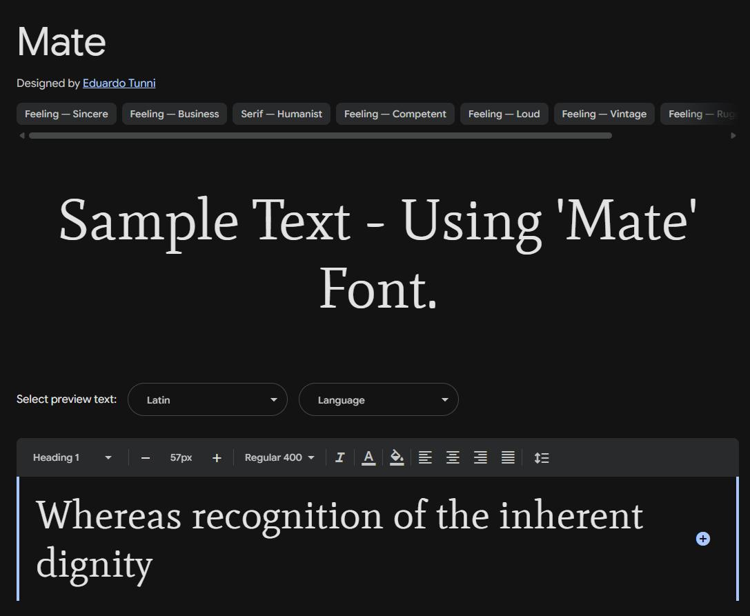 Image sample preview for text using Mate font family