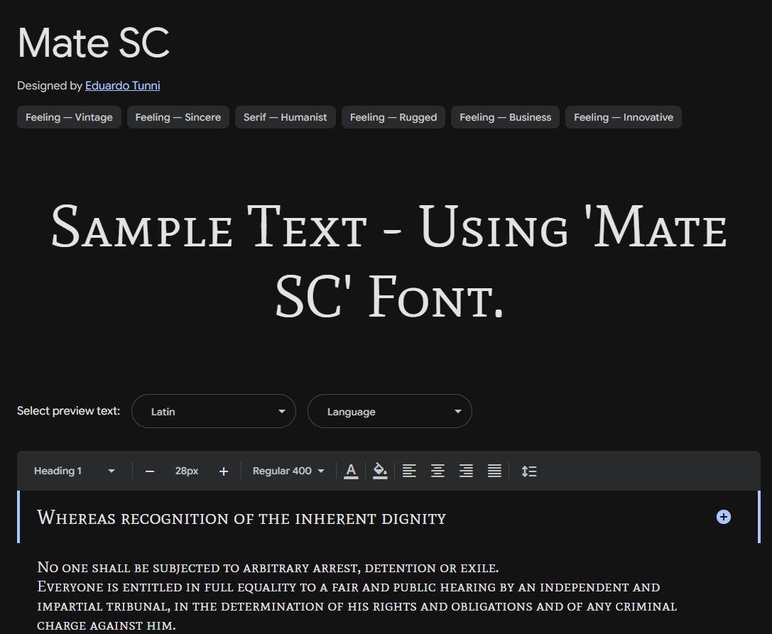 Image sample preview for text using Mate SC font family