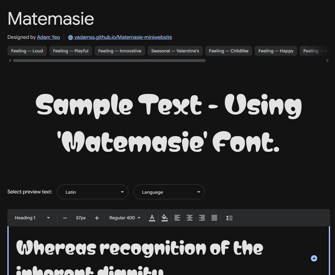 Image sample preview for text using Matemasie font family