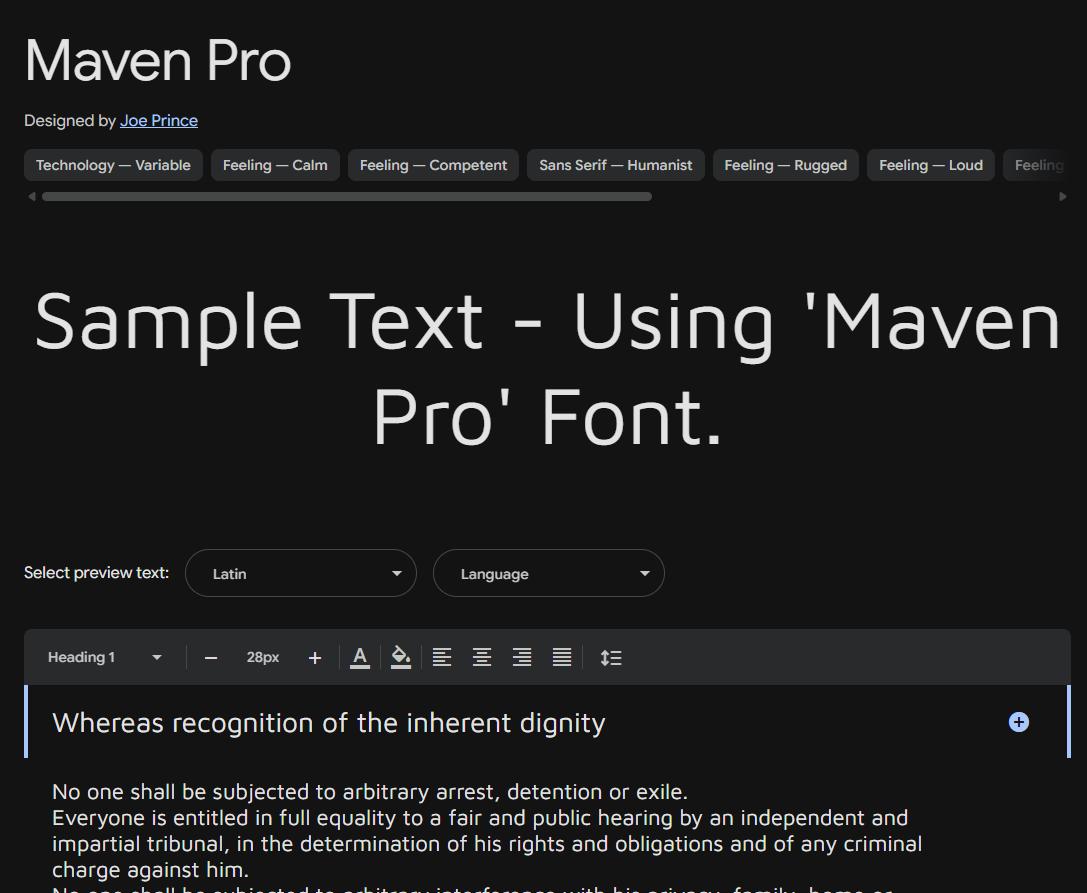 Image sample preview for text using Maven Pro font family