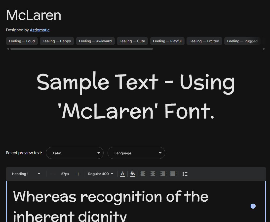 Image sample preview for text using McLaren font family