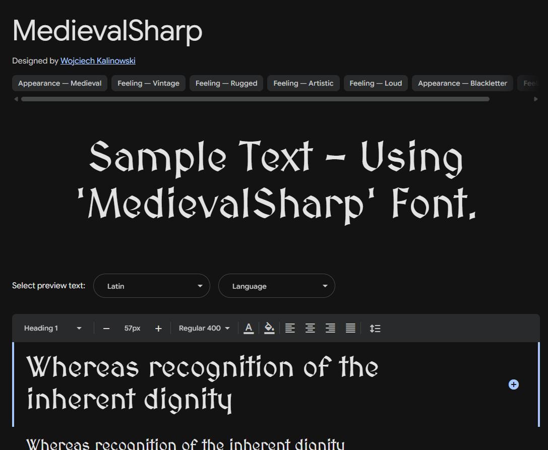 Image sample preview for text using MedievalSharp font family