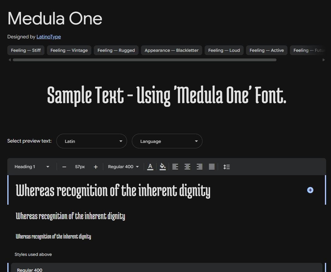 Image sample preview for text using Medula One font family