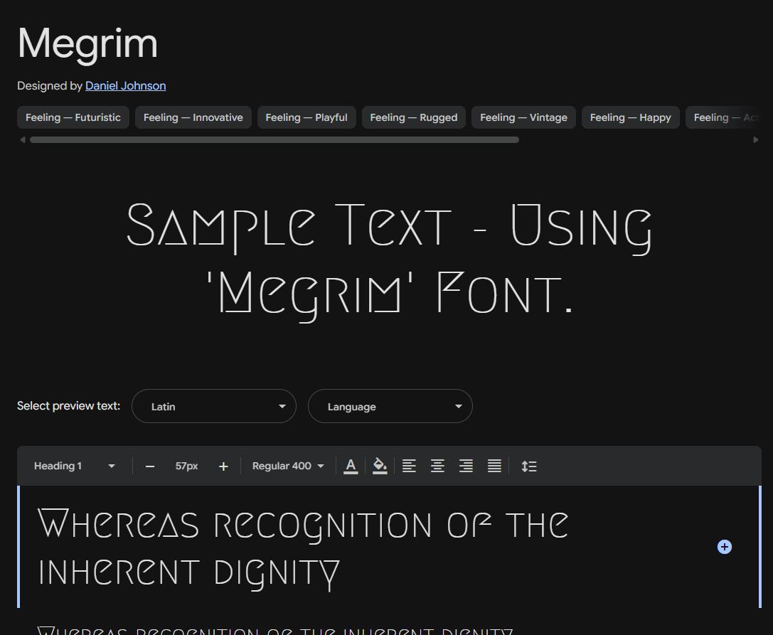 Image sample preview for text using Megrim font family