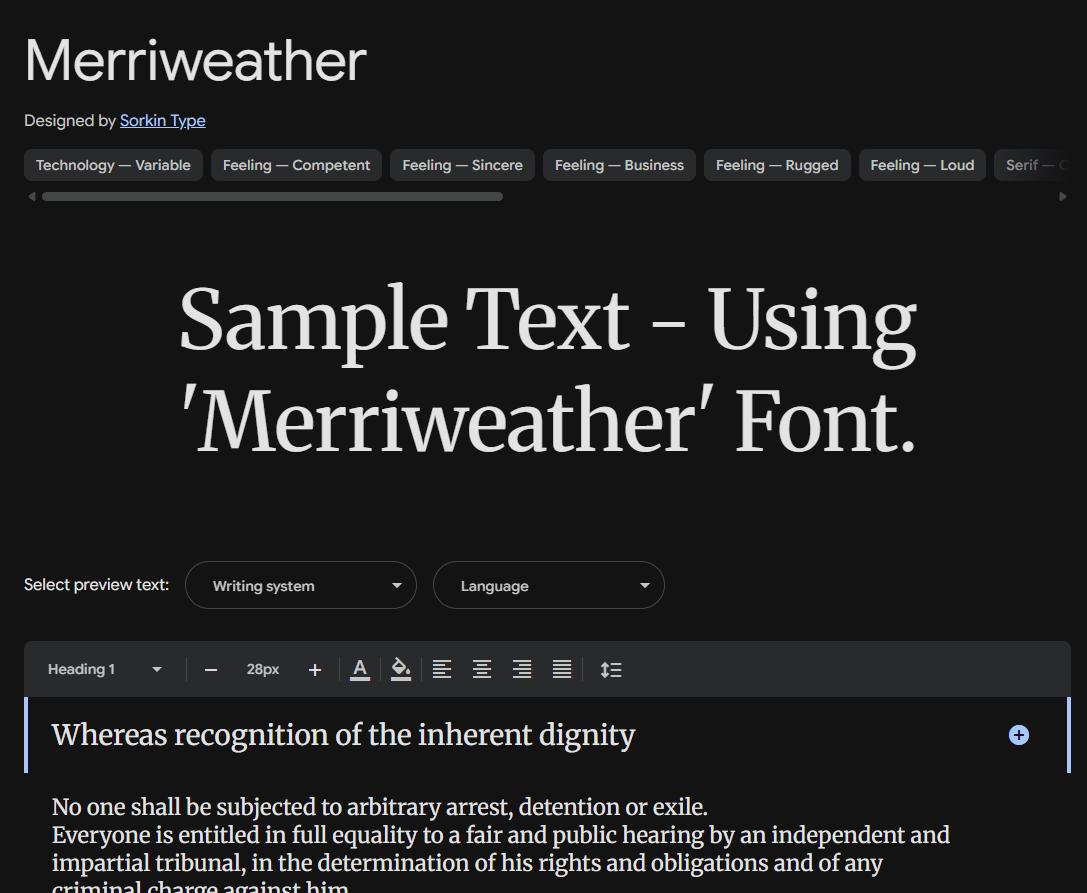 Image sample preview for text using Merriweather font family
