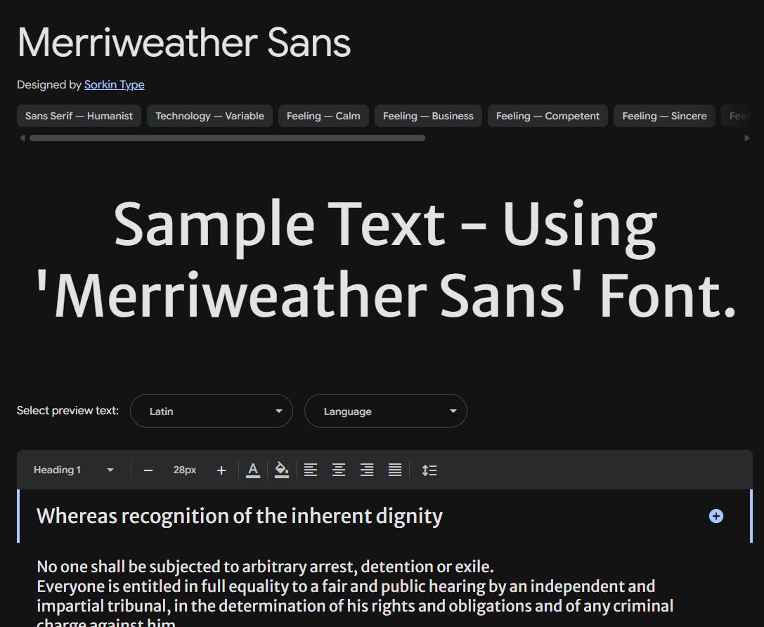 Image sample preview for text using Merriweather Sans font family