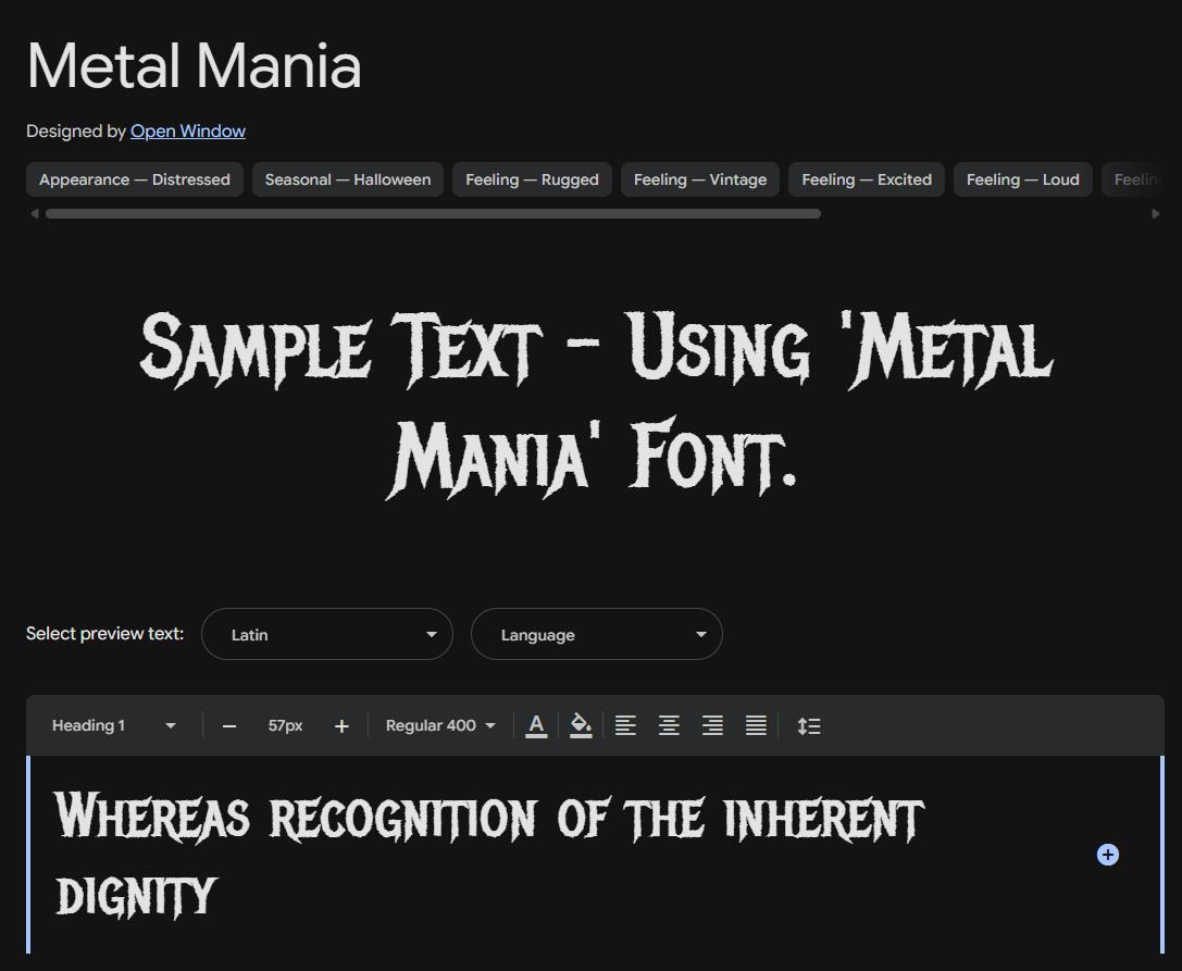 Image sample preview for text using Metal Mania font family