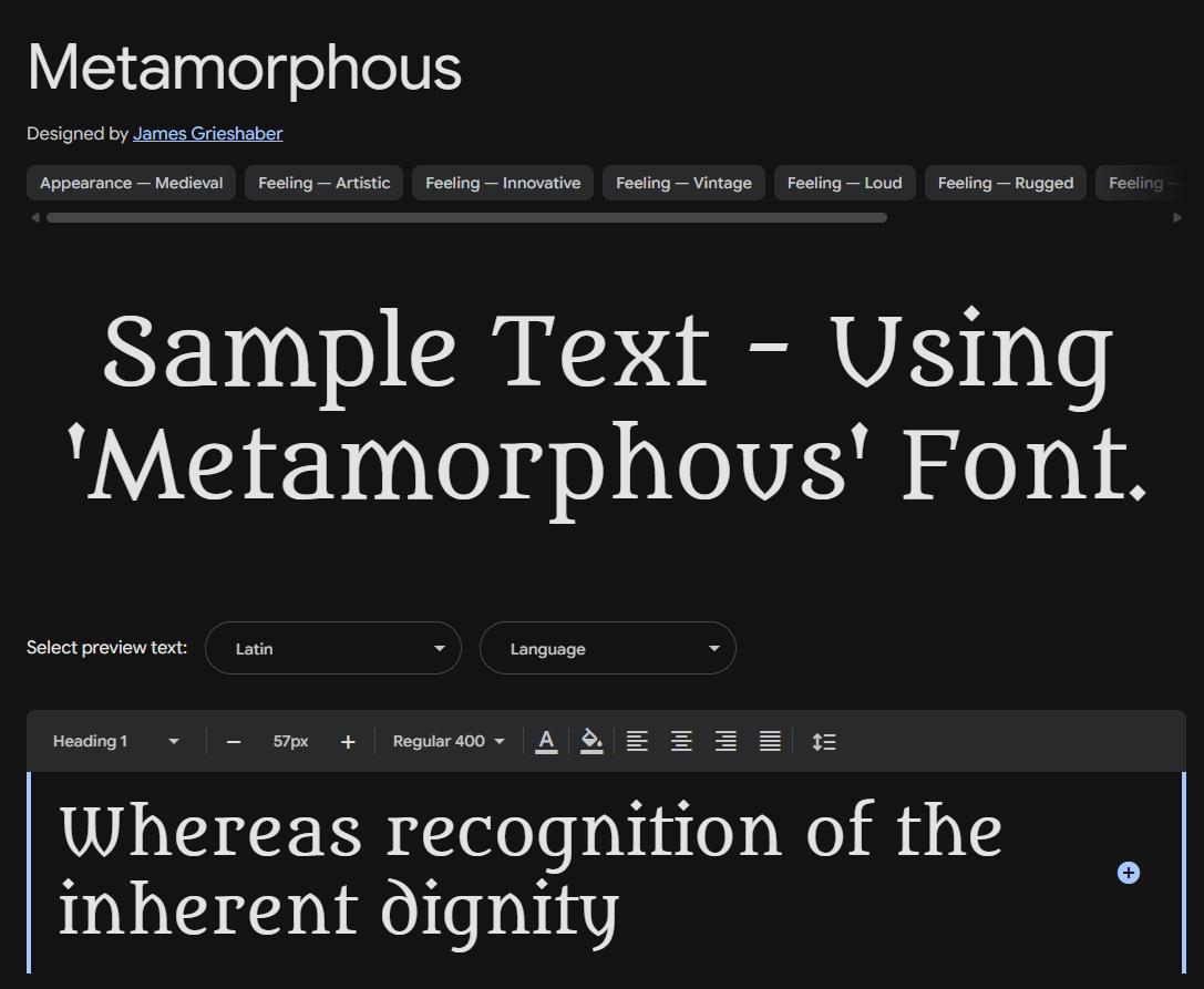 Image sample preview for text using Metamorphous font family