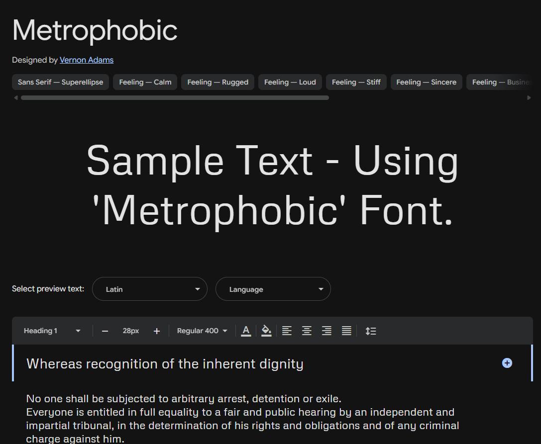 Image sample preview for text using Metrophobic font family