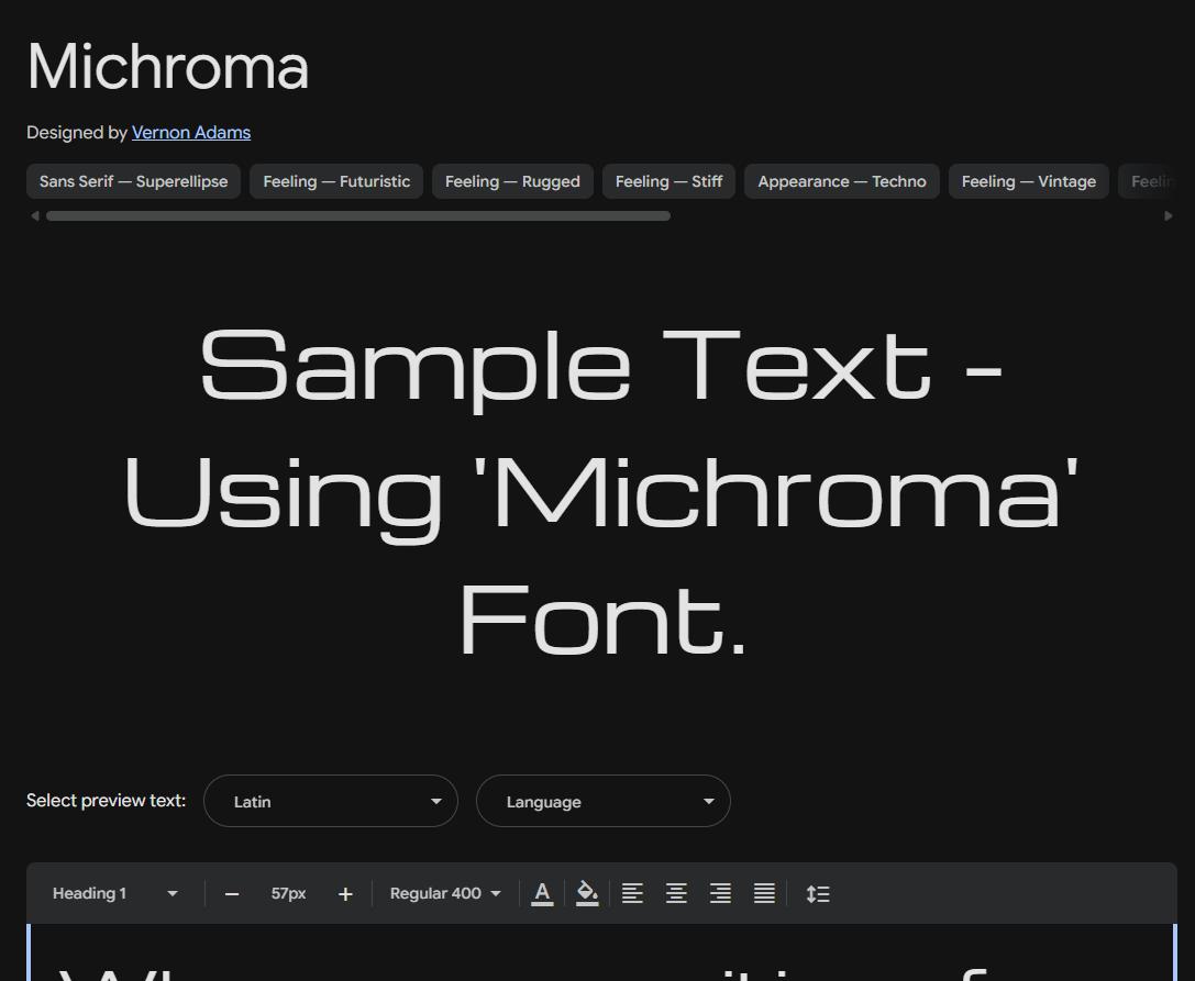 Image sample preview for text using Michroma font family
