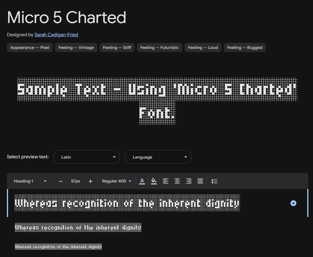 Image sample preview for text using Micro 5 Charted font family