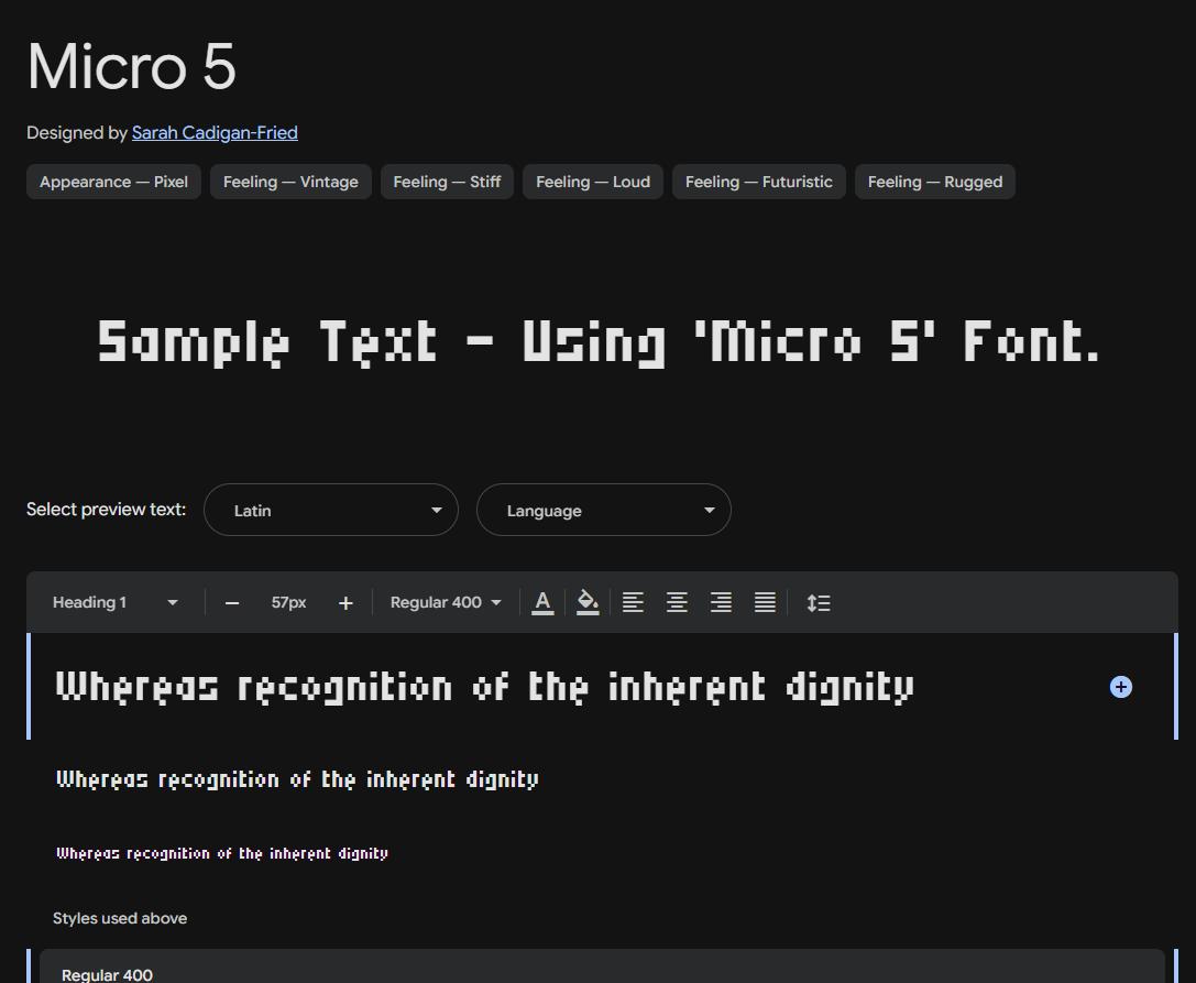 Image sample preview for text using Micro 5 font family